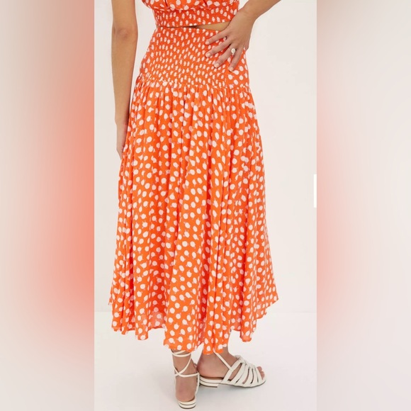 ANTHROPOLOGIE Orange Daisie Midi Skirt & Tank Top Set Size S - Picture 3 of 12